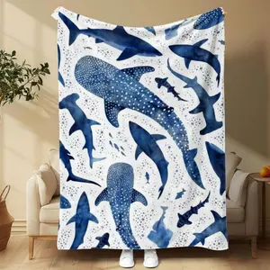 Romantic Shark  Pattern Blanket WarmAir-Conditioned Room Warm Nap For Home Office Travel White Whale Print Blanket Decoration Blanket Portable Blanket Gift