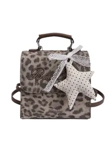 Sweet Cool Leopard Print Mini Backpack, Unique Star Charm Multi-Use Bag, American Vintage Crossbody Shoulder Bag, Student Fashion Bookbag