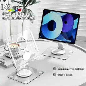1Pcs INS-Style Acrylic Foldable Phone & Tablet Stand, 360 Degree Rotatable, Perfect for Desk Setup, Streaming, Study & Home Use