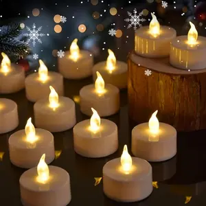 50-Pack Flameless Tea Lights, Compact Doughnut-Shaped Flip-the-Switch Cableless Child-Friendly Warm Yellow Battery-Operated Flickering Candles (200+ Hours) for Home Decoration, Outdoor Weddings, Compact Candle Lights, Doughnut-Shaped Candle Lights