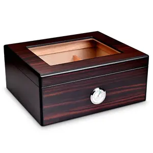 Cedar Cigar Box Humidor Large Cigar Case Portable With Humidifier Hygrometer For Men's Smoking Cigar Storage Fits 50 Cigars