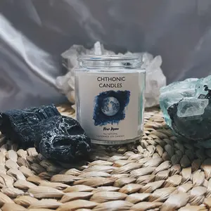 Chthonic Co. Moon Candles - Natural Soy Crystal Healing Candle with Organic Essential Oils and Hemp Wick Decor Hand
