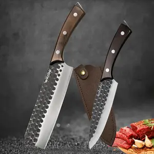 2 Pcs Cooking Knives Set Multipurpose Knife Kitchen Professional-Grade Butcher Hand Forged Boning Knife Wooden Handle Meat Cleavers