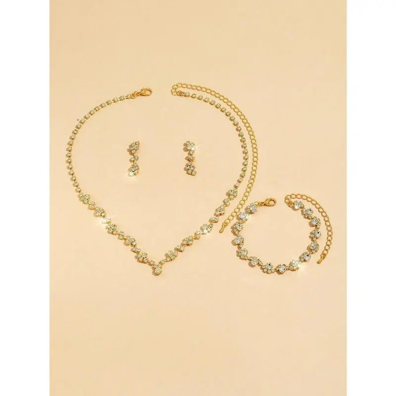 4pcs/Set Gold-Color Minimalist Delicate Claw Chain Necklace Earrings Bracelet Set, Fashion Accessories For Prom Or Party 4pcs/Set Gold-Color Minimalist Delicate Claw Chain Necklace Earrings Bracelet Set, Fashion Accessories For Prom Or Party