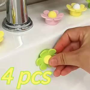 4pcs Silicone Sink Stoppers - Flower Shaped, High Quality Durable And Easy to Install, Sink Drain Plug Stopper for Kitchen And Bathroom Faucets, Washbasins - Prevents Overflow And Clogging, Decorative Sink Additions, Home Improvement