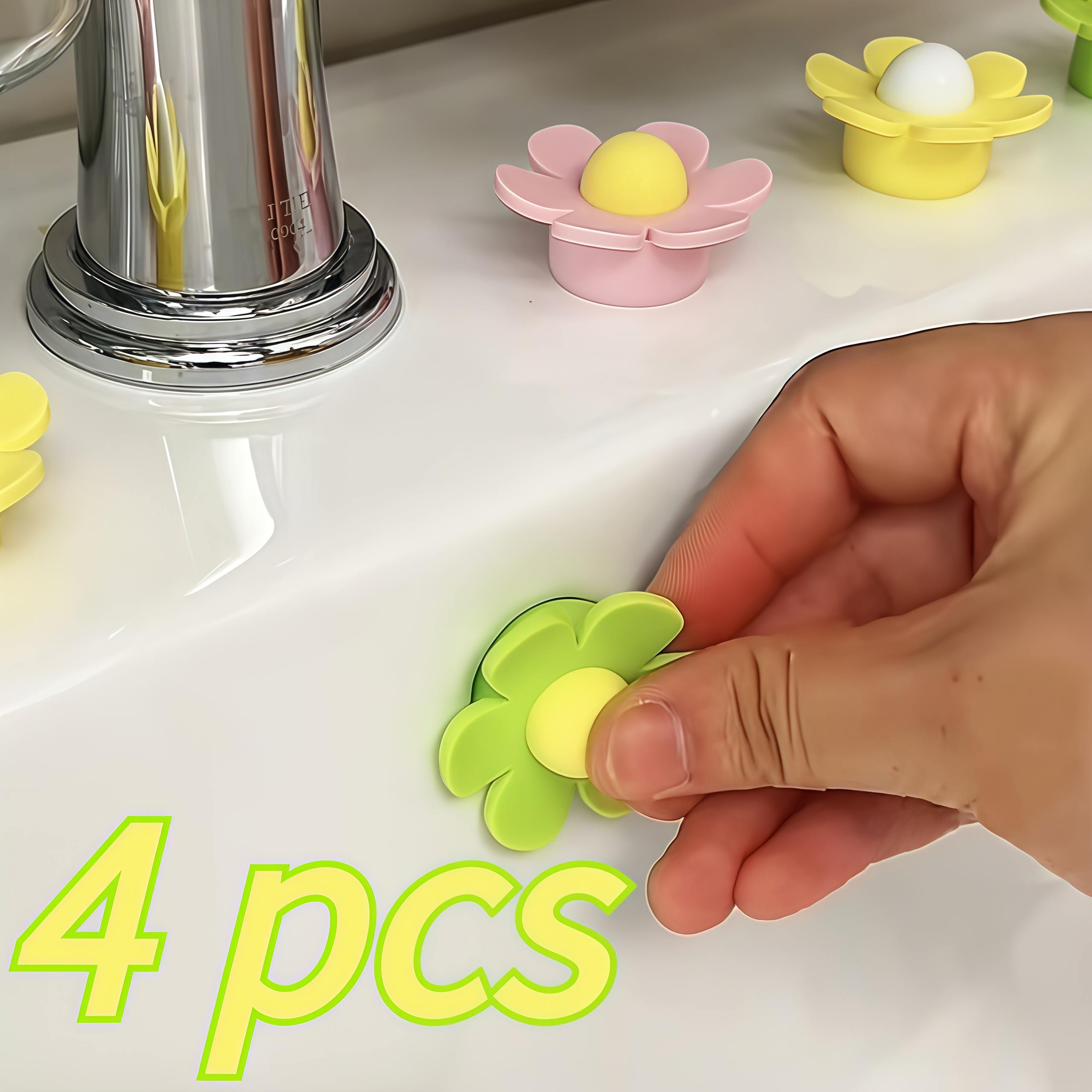 4pcs Silicone Sink Stoppers - Flower Shaped, High Quality Durable And Easy to Install, Sink Drain Plug Stopper for Kitchen And Bathroom Faucets, Washbasins - Prevents Overflow And Clogging, Decorative Sink Additions, Home Improvement