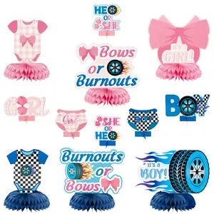 Gender Reveal Honeycomb Centrepieces Set - 12-Piece Festive Party Decor with Car, Bow Tie for Party Gifts