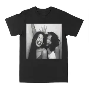 Selena & Aaliyah Photo Booth 2 Graphic Tee, Graphic Vintage Streetwear Style Shirt, Big Face T-Shirt, Unisex Cotton T-Shirt, Menswear, Womenswear