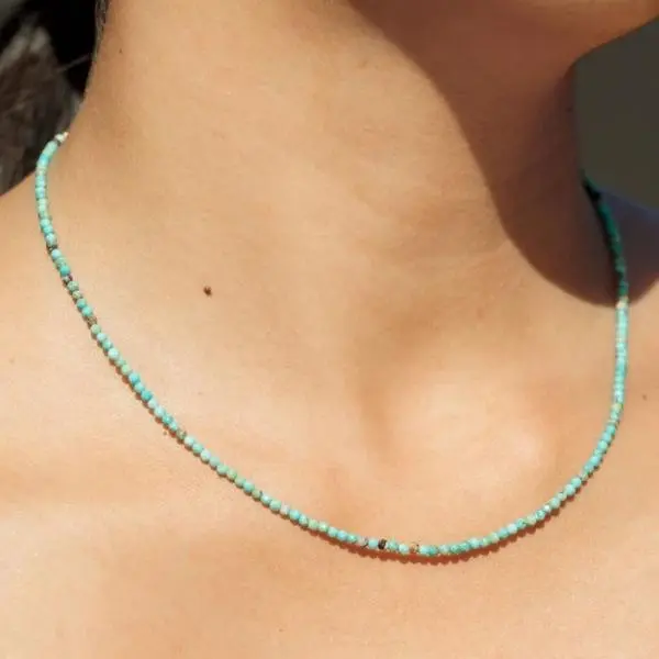 Natural AAA Turquoise 3mm Tiny Round Beads Choker Healing Crystal Dainty Minimalist Women Girl Necklace Gift
