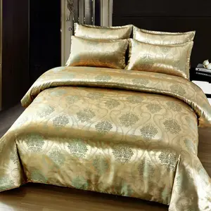Geometric Pattern Satin Jacquard Bedding Set, 1 Count Duvet Cover & Pillowcase without Filler, Soft Bedding Set for Bedroom & Hotel, Satin Sheets Set