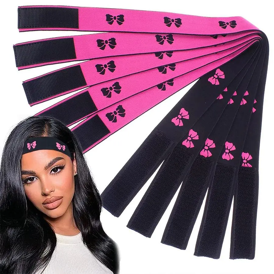 Lace Melting Band, 5 Counts Elastic Band for Wigs, Edge Wrap To Lay Edges, Pink Tape Extensions, Hair Weave Extensions, Hair Styling Accessories for Women & Girls, Lace Wig Adhesive, Wig Grip Band, Wig Bands
