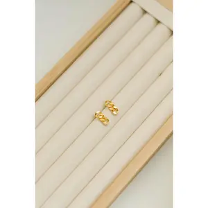 14k Gold Curb Chain Link Drop Earrings