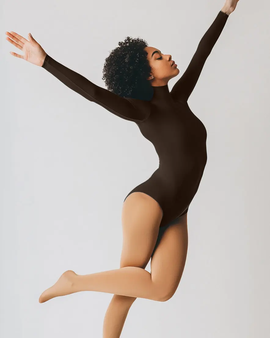 Long Sleeve Mock Neck Leotard - Brown