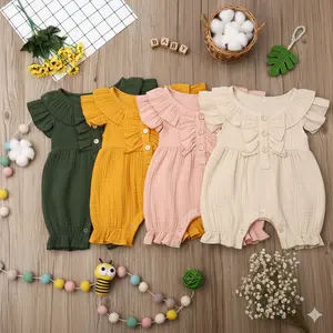 Adorable Baby Ruffle Romper Soft Solid Color Ruffle Outfits for Little Ones! #babyfashion #cutekids #newbornstyle #toddlerootd