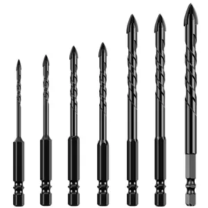 7Pcs 4-Edge Cross Drill Bit Set, Tungsten Steel Masonry Twist Drill Bits for Concrete, Stone, Marble, Ceramic Tile, Wood - Precise 3-12mm, Anti-Slip Design for Electric & Hand Drills