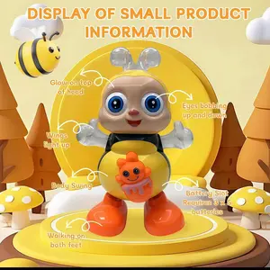 Electric Dancing bee toy with music and LED light effects. Its body can bend and swing, making it perfect for interactive sensory learning for young children. This musical light-up toy is ideal for babies and infants and serves as an excellent gift.