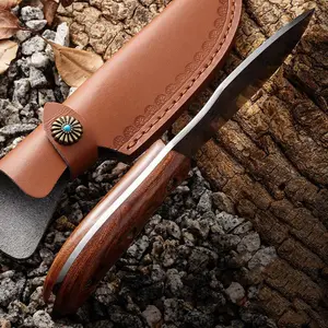 Damascus Pattern Stainless Steel Knife, Outdoor Knife with Sheath, Multifunctional Knife for Outdoor Camping, Picnic, Kitchen Knife