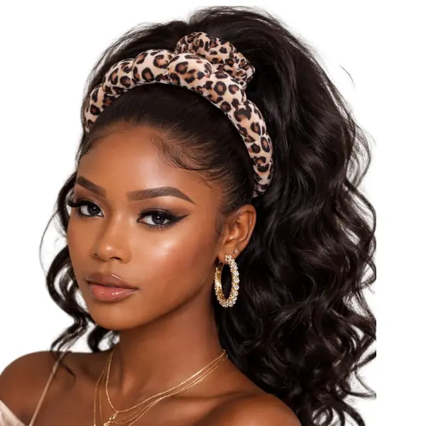 Women's Soft Leopard Print Elastic Stretchy Fabric Hair Tie & Fashion Headband Set - 1 Size Matching Accessory for Daily Wear