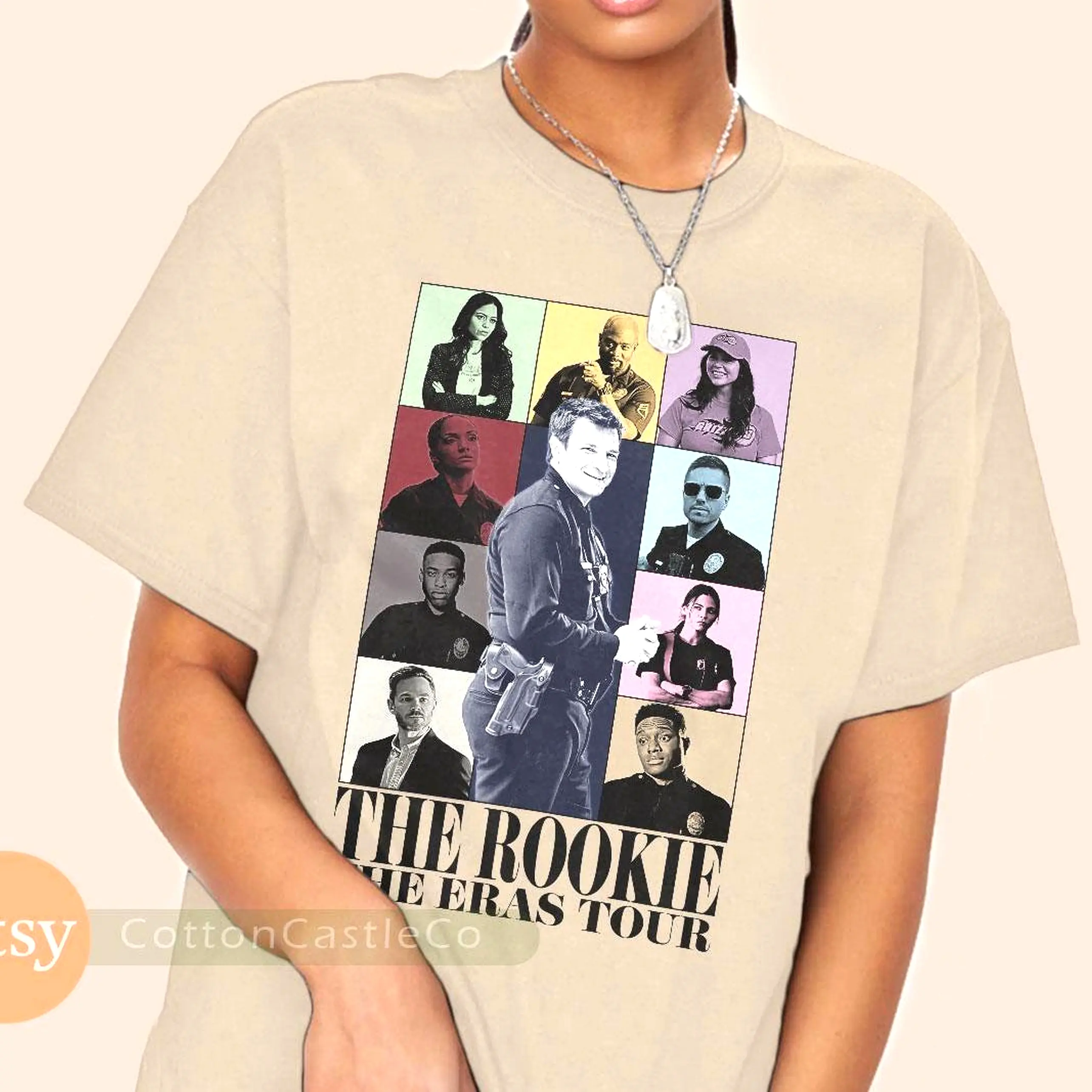 Women's Tim Bradford Inspired Rookie Graphic Printed Comfortable Soft Cotton Short-Sleeve Crew Neck T-Shirt - 90s TV Series Concert Style, Light Casual Streetwear, All Seasons Tops, Relaxed Fit, TV Series Art, H008