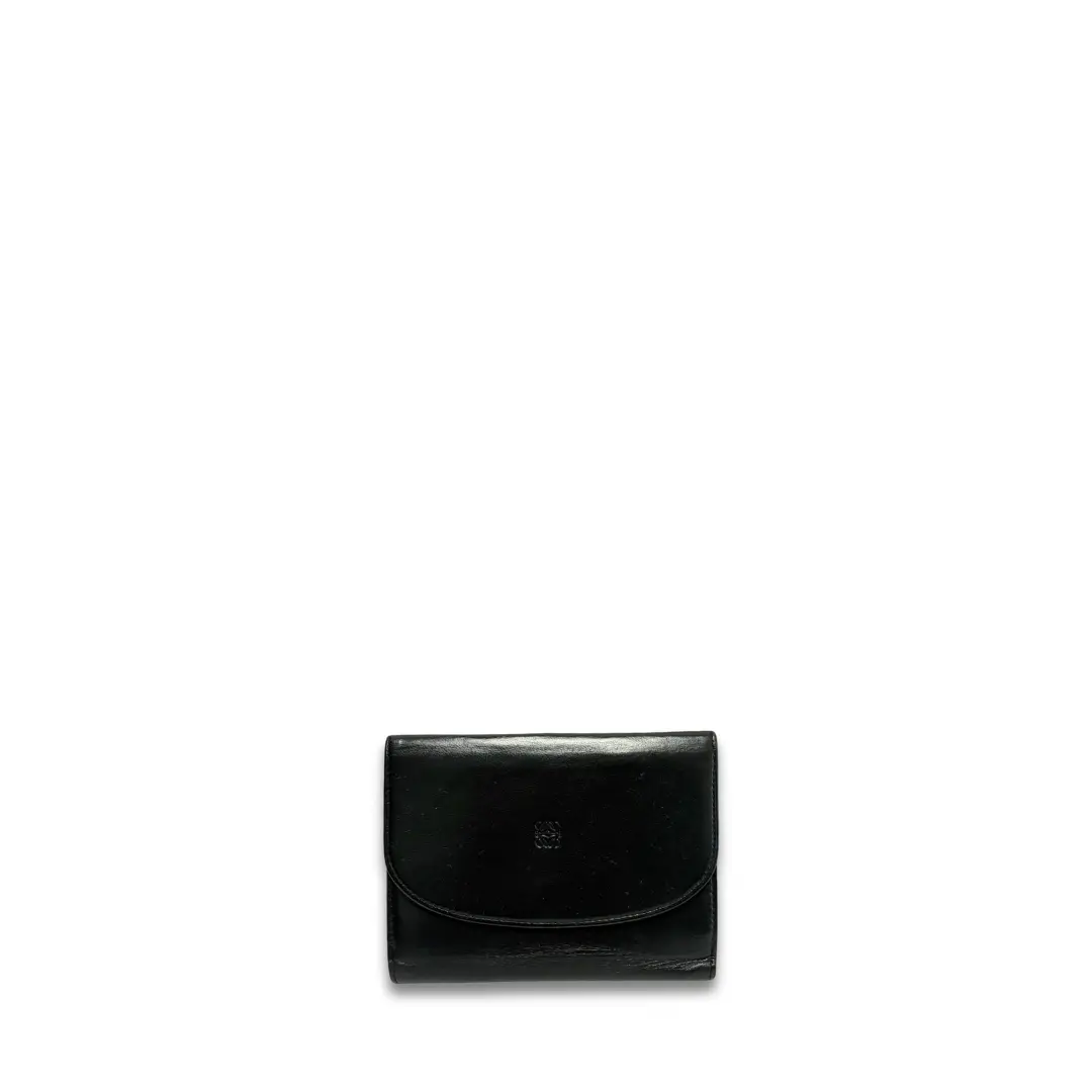 Pre-owned Loewe Leather Small Leather Goods Black Anagram Bifold Wallet