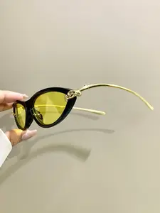 Punk Retro Fashion Cat Eye Glasses, Unisex Trend Bent Metal Frame Legs Decorative Eyeglasses for Men and Women, Classic Shades