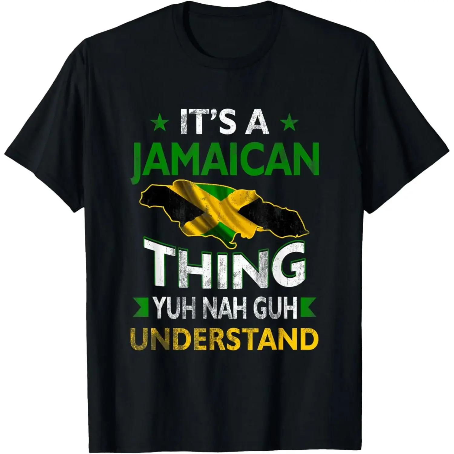 Jamaican Themed Cotton Knit Sports Top, Classic Short-Sleeve Garment with Jamaica Flag Prints & Graphics for Summer Casual Wear (Yuh Nah Guh Understand Its a Jamaican Thing Design) Man Stylish