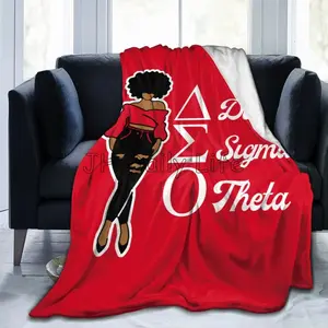 Delta Sigma Theta Sorority Blanket Ultra Soft Cozy Flannel Fleece Lightweight Portable Bedroom Couch Sofa Throw Decor Decorative Throw Perfect Birthday Gift Christmas Gift for Sorority Members Women Crimson Cream Greek Letter Style