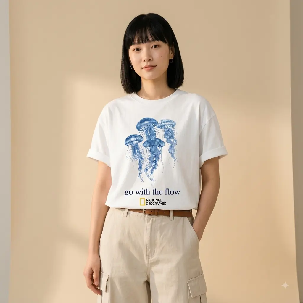 Jellyfish Graphic T-Shirt, Go With The Flow Ocean Tee, Vintage Marine Life Shirt, Coastal Beach Aesthetic T-Shirt, Retro Sea Animal Graphic Tee