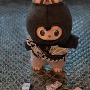 Clothes Hoodie for Labubu(NO Doll) - Gangster Exquisite Luxury Designer Accessories Clothes Set for Labubu, Sliver Chain Set with Bag Suitable for Labubu 17 Cm Doll