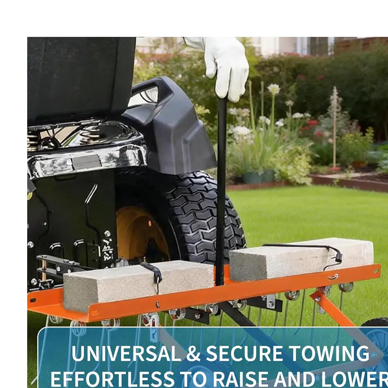 Gaomon Tow-Behind Lawn Dethatcher Aerator with Steel Frame - Heavy-Duty Rake, 20 Spring Tines, Customizable 70 lbs Weight Tray, Lift Handle, Standard-Inches Hitch - Attaches to ATV/UTV/Mowers for Compacted Soil Aeration, Lawn Health Boost