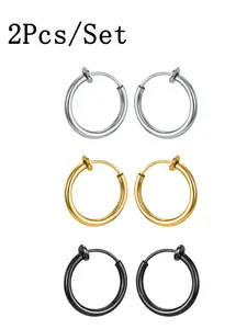 1 Pair Punk Mens/Womens Stealth Clip On Earrings NO Hole Clip Earrings ear Cuff Spring Clip Helix Ring Hoop Fake Ear Ring Hoop Dainty Fashion Jewelry