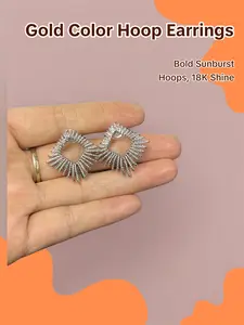 Vintage Sunburst Square Hoop Earrings, 18K Gold Plated Statement Earrings, Hypoallergenic Unique Jewelry for Women