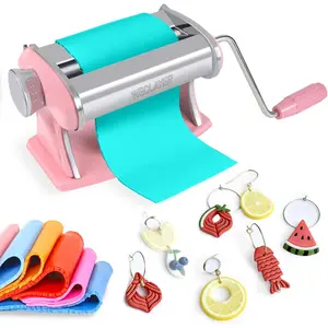 Polymer Clay Press Roller Machine 7 Thickness Stainless Steel Clay Pasta Machine with Clamp and Hand Crank Pink Clay Tools for Clay Earring Making