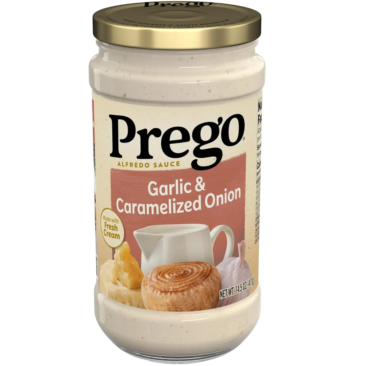 Prego Garlic & Caramelized Onion Alfredo Pasta Sauce 14.5 oz Jar, Rich Creamy Alfredo Sauce for Pasta, Pizza, Chicken, Family Meals
