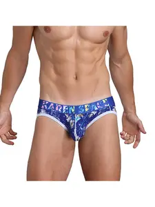 1Pc Men's Low-Rise Triangle Briefs, Tropical Print Mesh, Dual-Strap Hip Lift, Bikini Style, Ideal for Home & Daily Casual Wear
