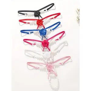6pcs Set of Different Colors Thong Underwear Beaded with a Single Thread Large Pearl Massage Thongs for Sensual Stimulation Suitable for Private Occasions More Exciting in Public Settings Fabric Spandex. Womenswear Panties Floral