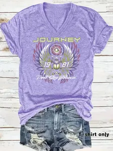 Women's Casual Short Sleeve T-Shirt, Rock Heritage Print, Journey Don't Stop Believin' 1981, Soft Breathable Fabric, Womenswear