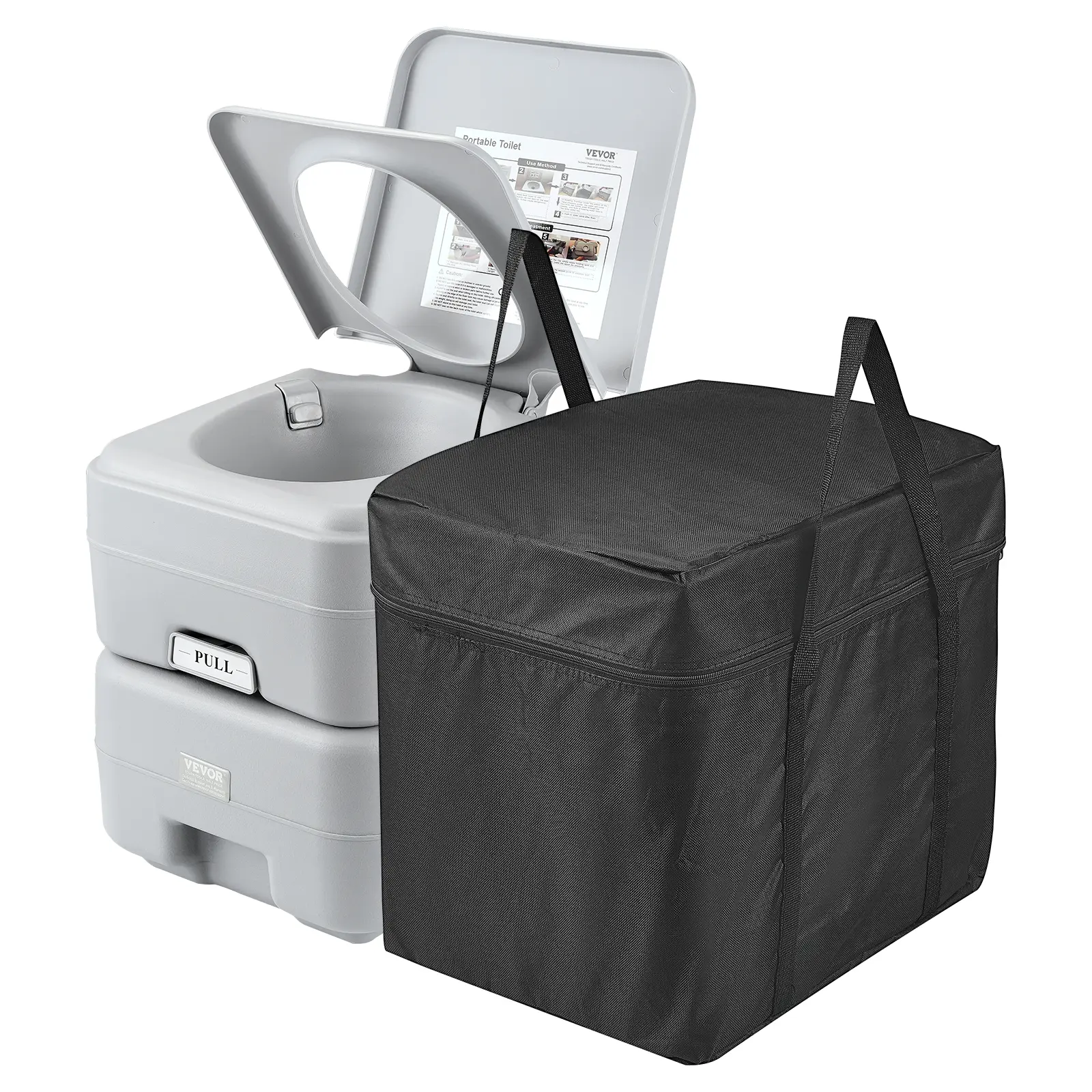 【summerfinds】VEVOR Portable Toilet for Camping, Porta Potty with Carry Bag, 5.3 Gal Waste Tank & 3.2 Gal Flush Tank, Push-Button Pressurized Flush Commode, Leak-proof and Odourless Travel Toilet for Camping Car, Camping Equipment, Travel Accessory