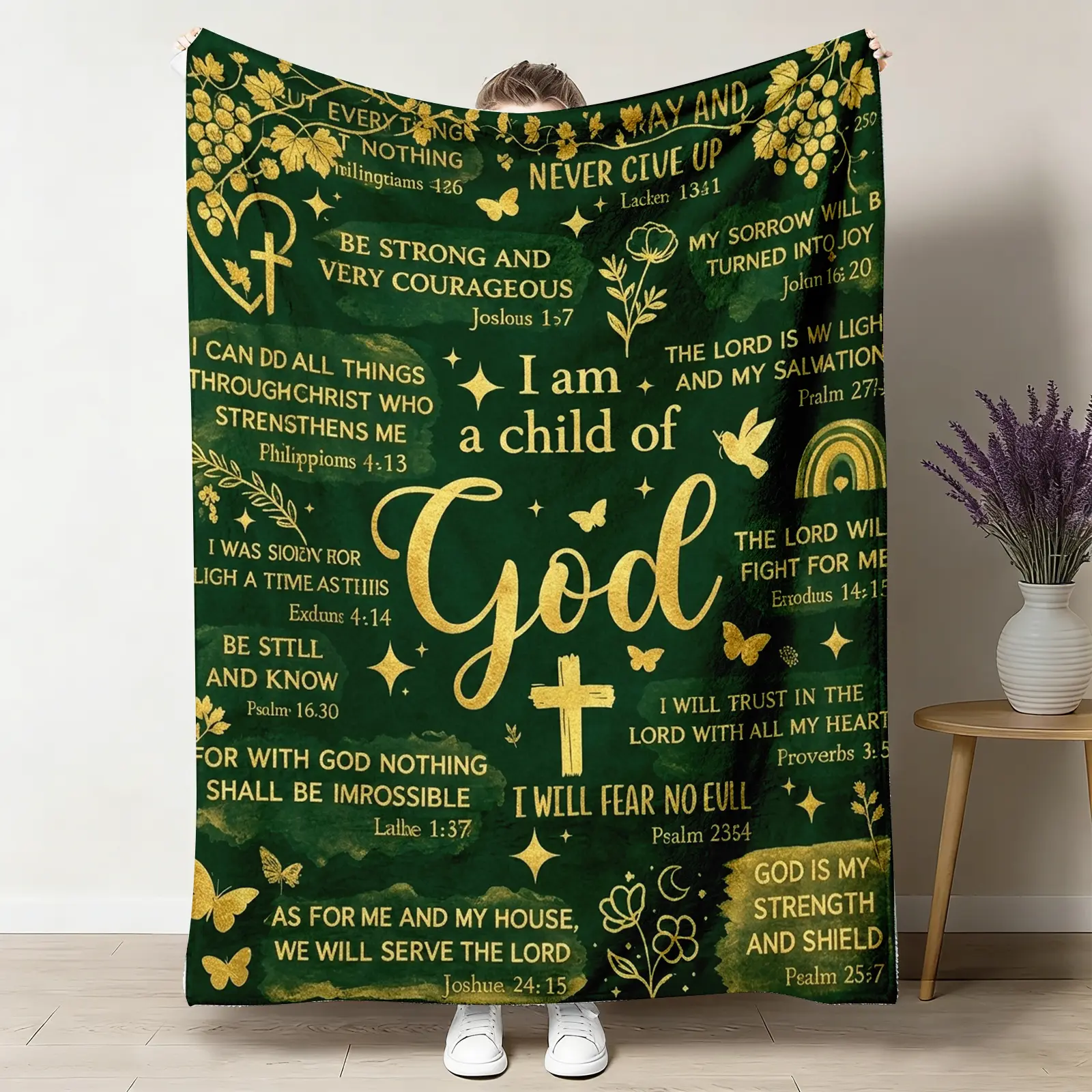 Classic Fluffy Breathable Flannel Throw Blanket - 50x60 in, Inspirational Print, Soft Cozy, Christian Baptism Gift for Women, Bedroom Decor, Large Blanket Throws, Fluffy Breathable Throws