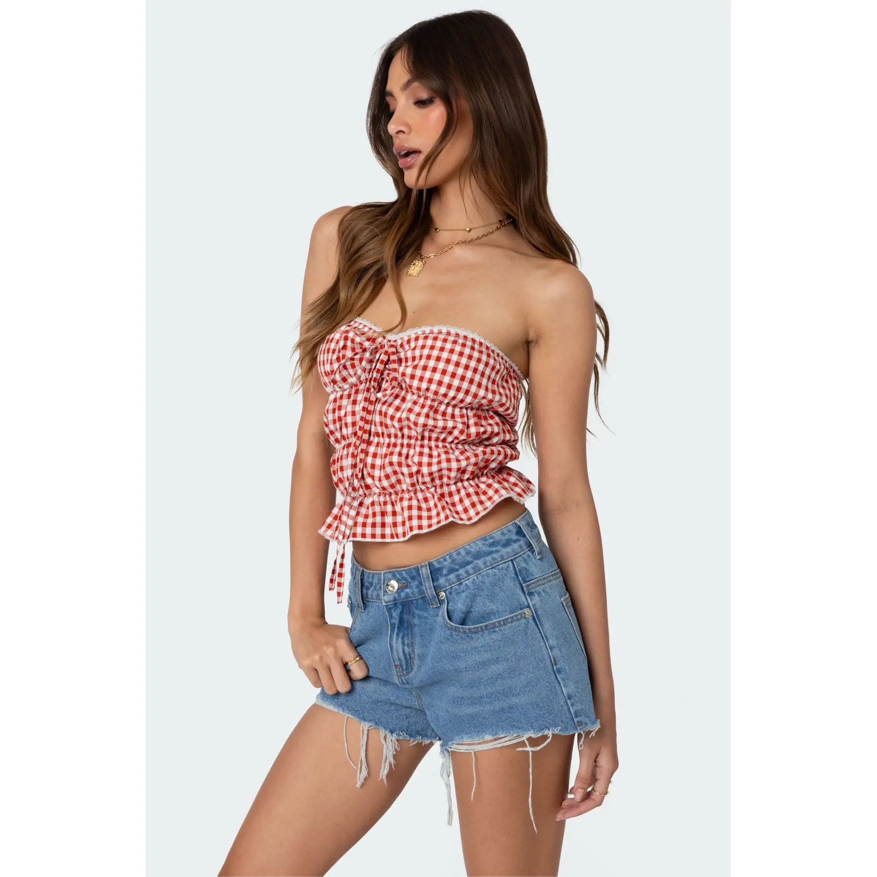 Lanna Gingham Elastic Scrunch Top