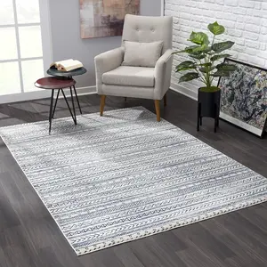 Homeroots 390070 4x6 ft. Navy Blue Decorative Stripes Cool-Toned Stain-Proof Area Rug, Cool-Toned Area Rugs, Stain-Proof Area Rugs