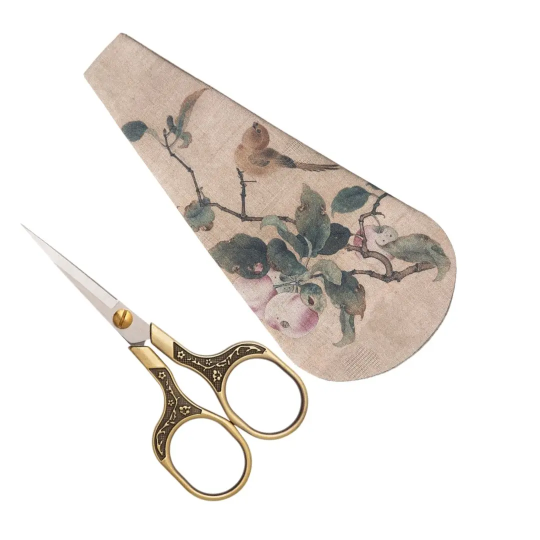 Vintage Plum Blossom Scissors Set with Storage Bag, Stainless Steel Household Scissors, Embroidery Scissors, Paper Cutting Scissors, Home Office, Classroom Supplies