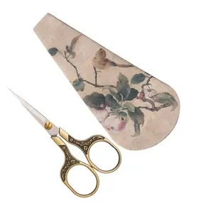 Vintage Plum Blossom Scissors Set with Storage Bag, Stainless Steel Household Scissors, Embroidery Scissors, Paper Cutting Scissors, Home Office, Classroom Supplies