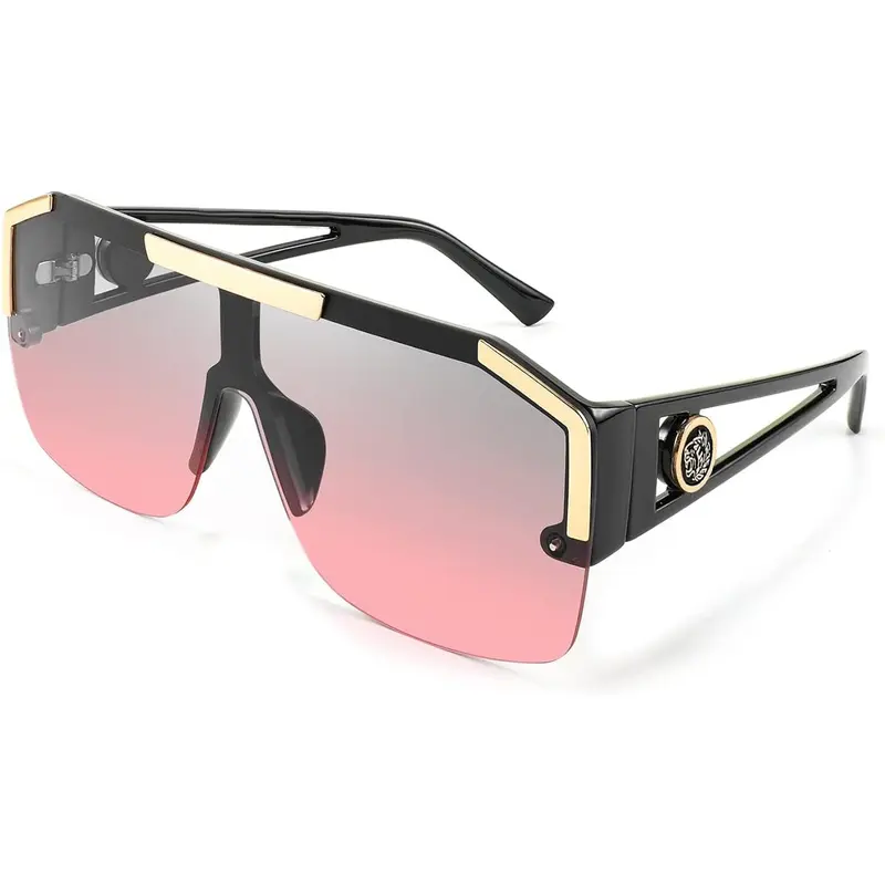 FEISEDY Women's Chic Flat-Top Square Oversized Metal Sunglasses - Geometric Futuristic Modern Textured Plastic-Metal Frame, Shatterproof UV400 Eye Safety, Wide UV400 Cover, Clearer True Color Scene, Black Frame Grey Lens Eyewear Fashion B2765