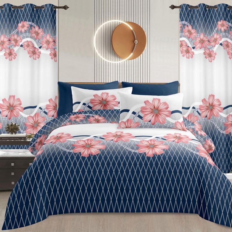 8 pcs  Floral Bedsheets with Curtains Comfortable Durable Material for Any Bedroom