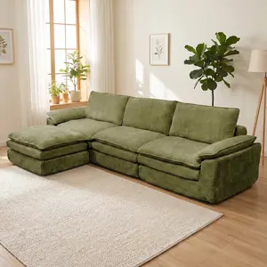 QIMENG 108" Modular Sectional Couch - U/L-Shaped Classic Chenille Velvet 5-Seater Sofa Bed with 2 Ottomans, Cushioned Seats, Fixed Arms, Pillows, Furniture for Living Room, Apartment Furniture, Sofas Living Room (2 Packages Shipping)