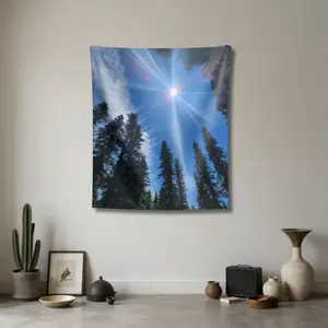 Sunburst Through Pines Indoor Wall Tapestry | Forest Sky Wall Hanging