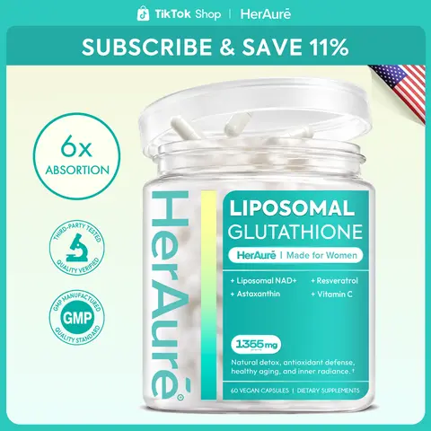 HerAuré Liposomal Glutathione Supplement 1355mg - NAD+ | Vitamin C | Astaxanthin | Resveratrol Complex - Enhanced Absorption for Antioxidant Defense, Healthy Skin, Immunity, Daily Energy & Liver Detox Support HealthyLiving glowingskin  - B