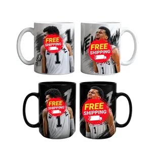 Webanyama-themed ceramic mug, 11oz and 15oz capacity, basketball fan gift, star-shaped ceramic coffee mug, sports drink mug, double-sided printed mug.