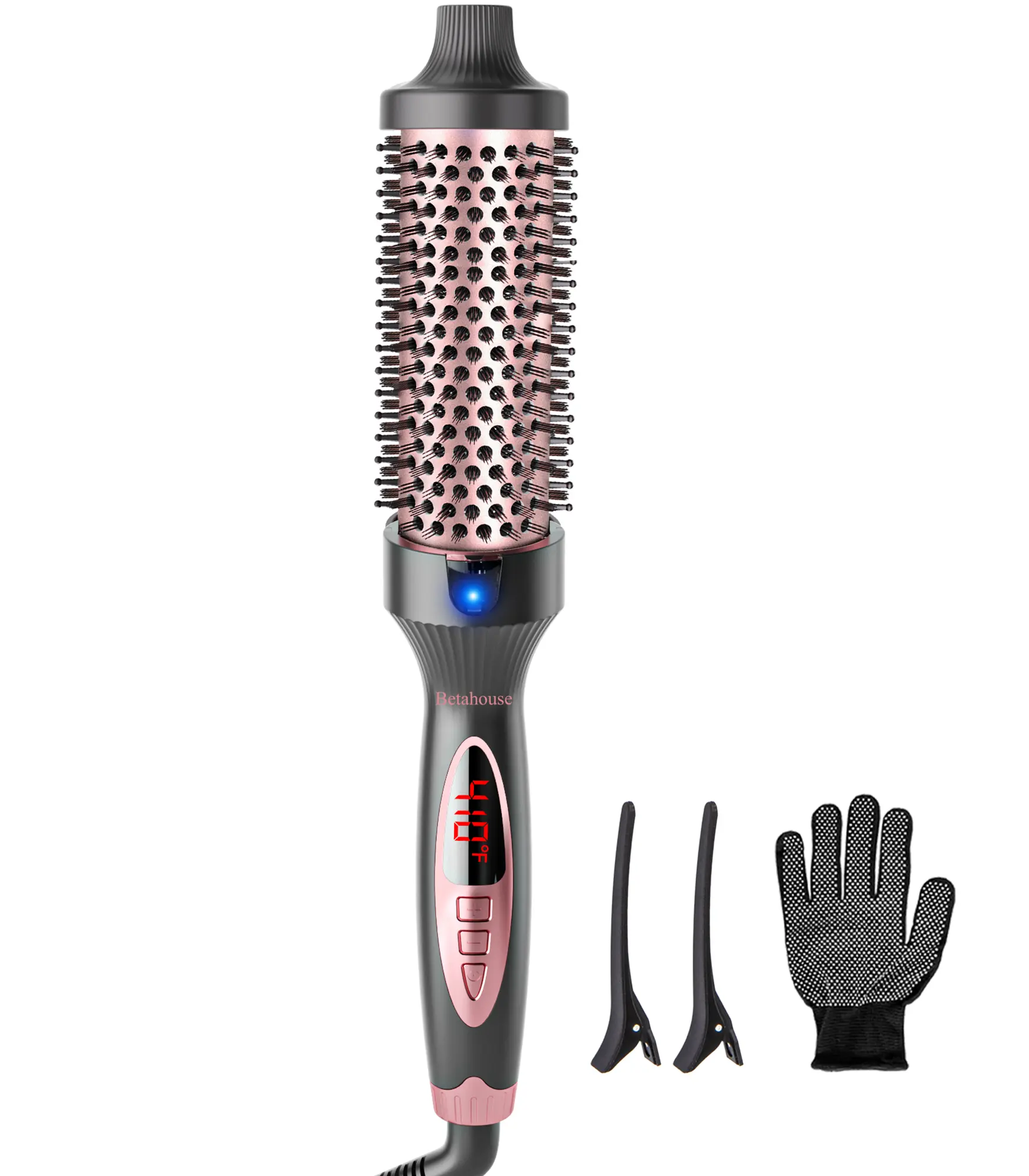 Betahouse Thermal Brush Curling Iron Brushes, 1.5 Inch Heated Round Styling for Blowout, Fast Heating Negative Ion Curling Brushes with 5 Temp Settings, Dual Voltage Hair Styling Tool